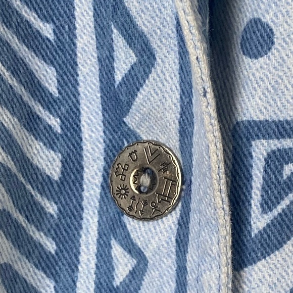 Vintage 90s 80s On The Verge Lite Wash Denim Blue Patterned Oversized Blazer - Picture 8 of 9